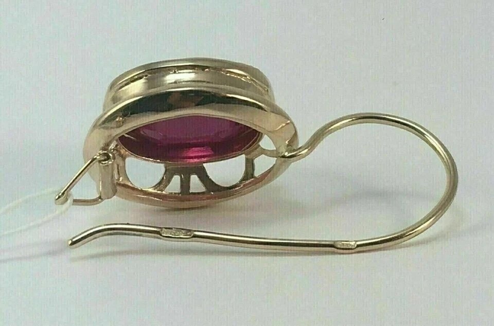 3Ct Oval Cut Lab Created Red Ruby Drop Dangle Earrings 14K Yellow Gold Plated