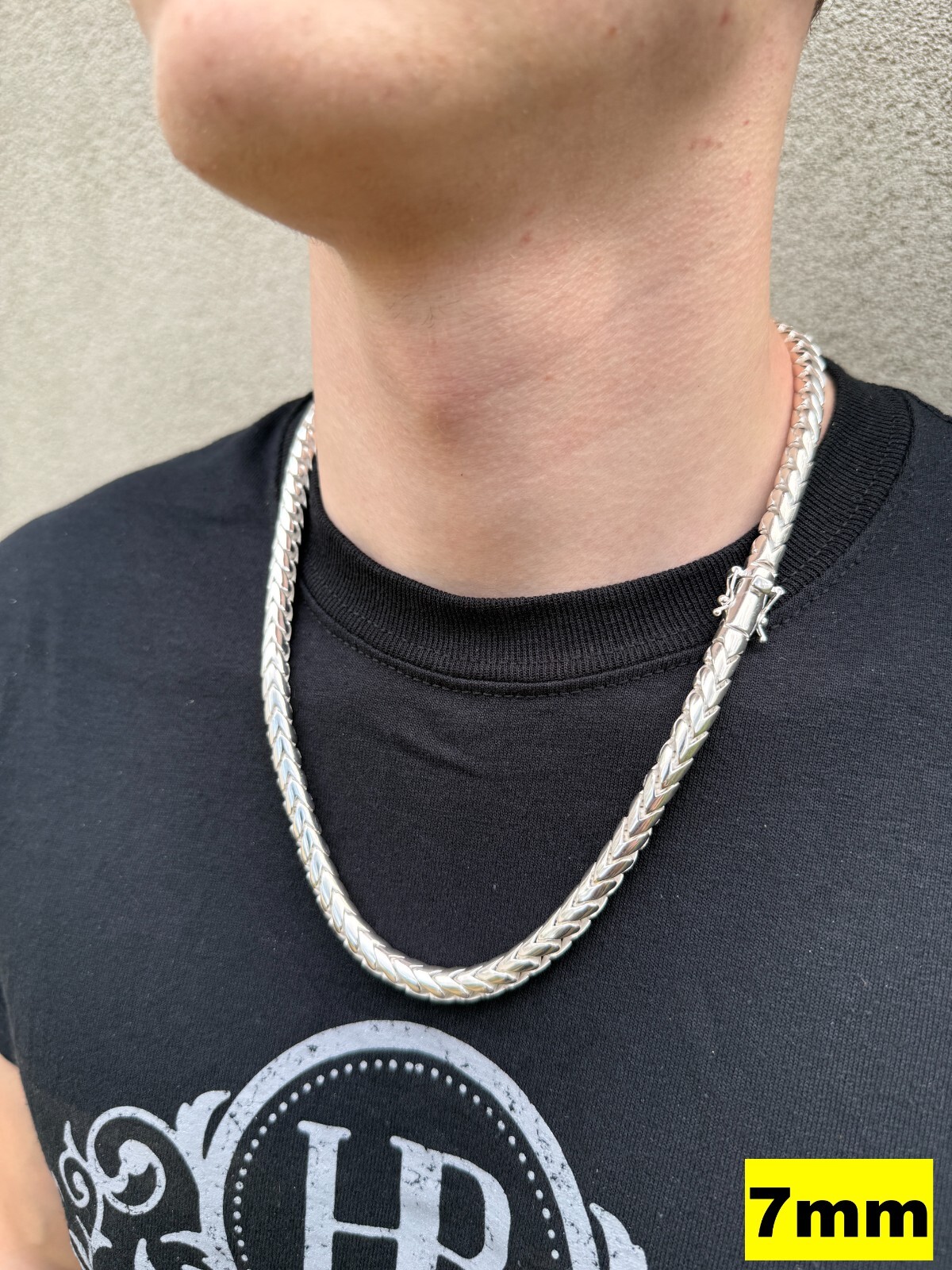 Real Solid 925 Silver Round Franco Chain 5-7mm Necklace Handmade W. Box Clasp