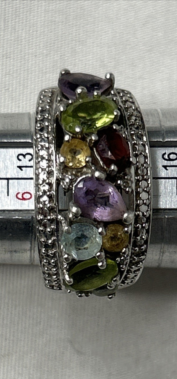 Sterling Silver Multi Gemstone Cluster Ring size 6.75