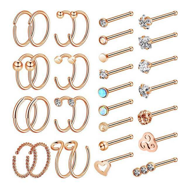 32PCS/LOT Nose Hoop & L/Bone/Screw Shaped Nose Studs Ear Lip Ring Piercing 20G