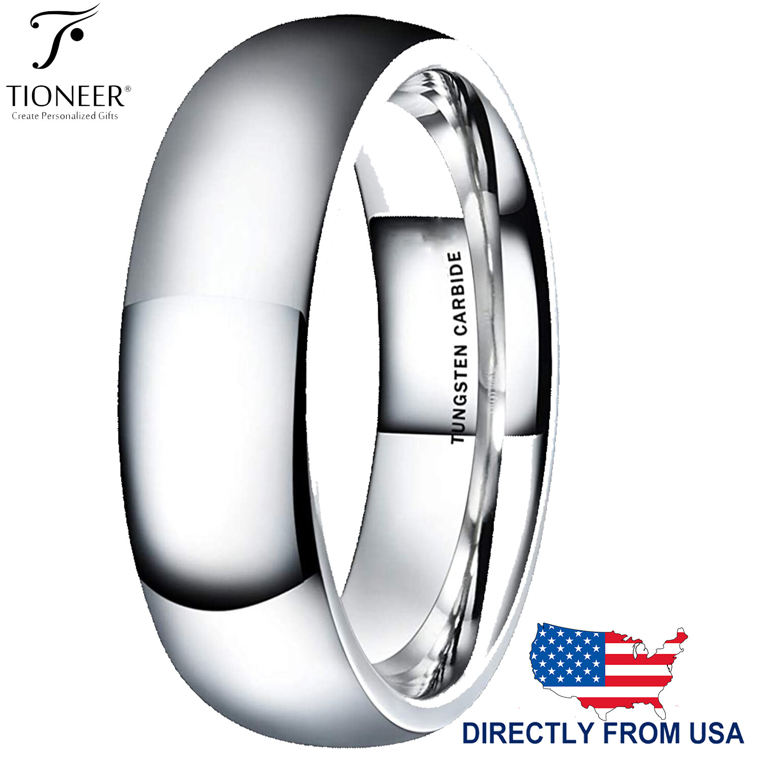 Tungsten Carbide Classic Polished Plain Dome Wedding Band Ring 8MM FREE ENGRAVE