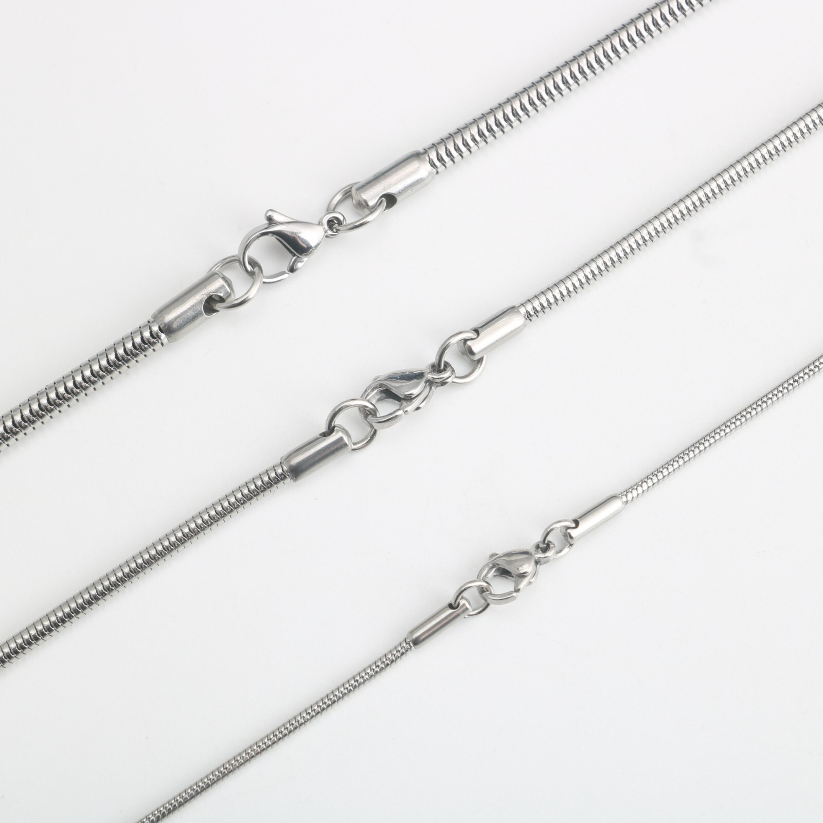 DIY Stainless Steel Silver Round Snake Pendant Chain Necklace Women Men 16-30”