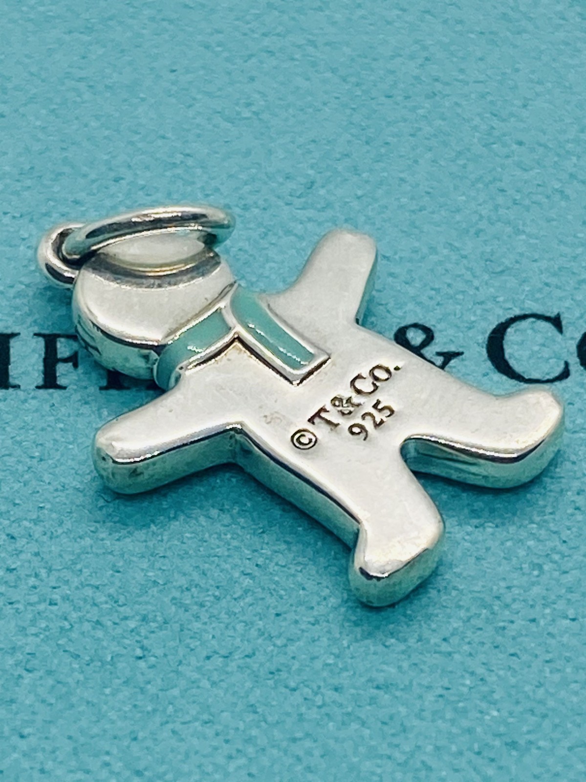 Tiffany & Co Gingerbread Man Pendant Charm Blue Enamel Sterling Silver 925