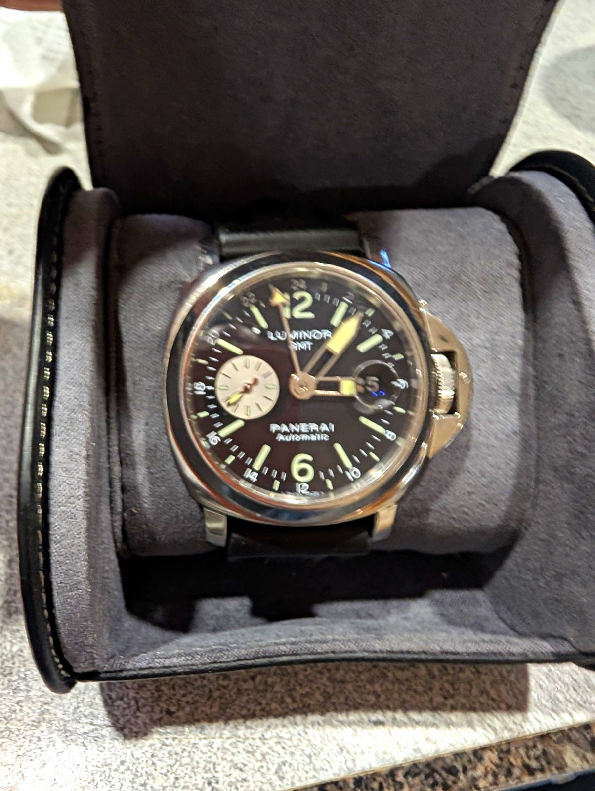 Panerai Luminor GMT 44mm Automatic Black Dial Rubber Strap w/ Box