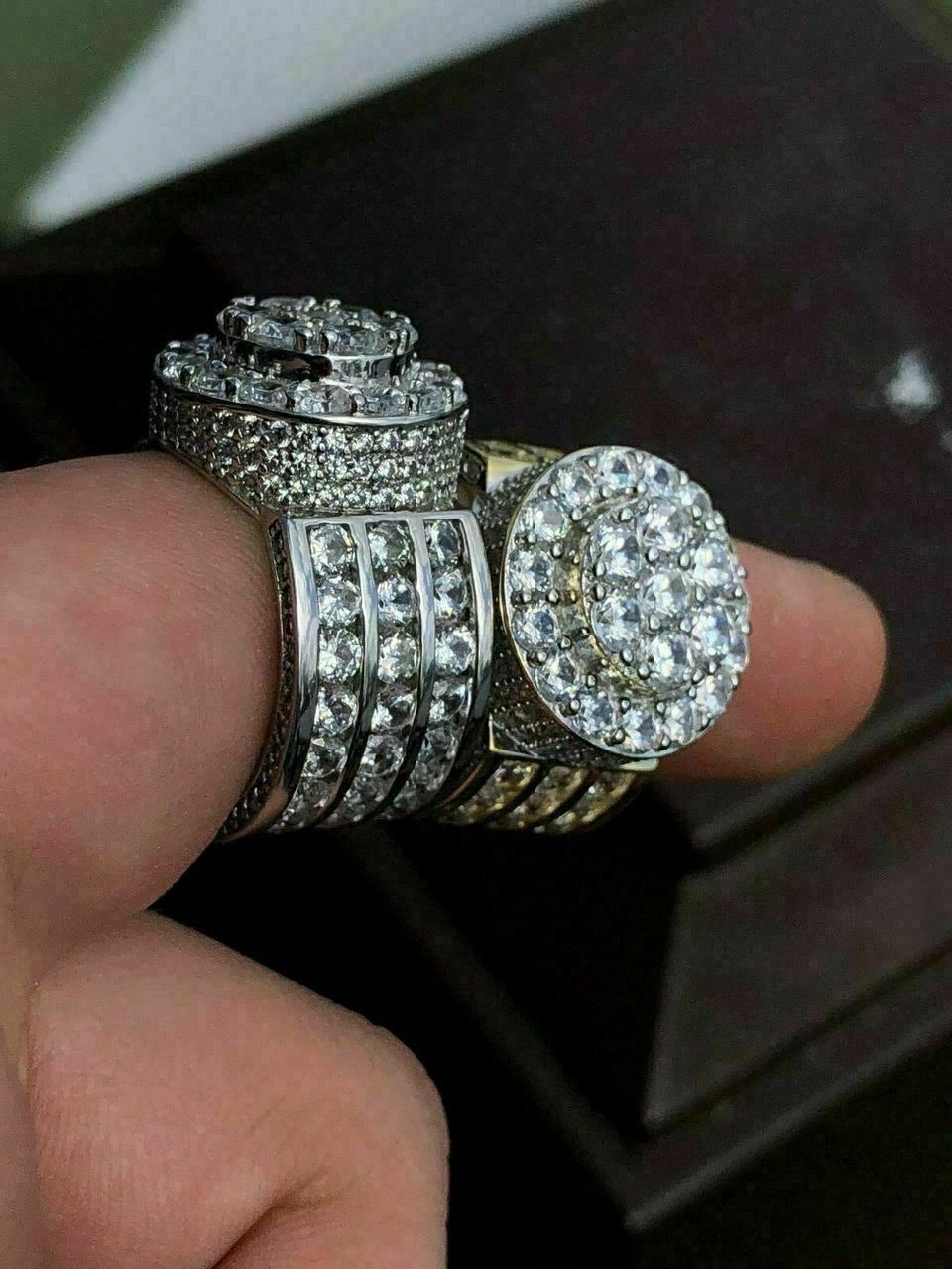 Men’s Large Solid 925 Silver 5ct CZ Pinky BIG RING 14k Gold Plated ICY HIP-HOP