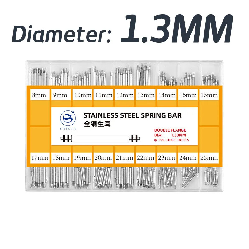 Set of 180PCS Full Stainless Steel Watch Band Spring Bar Pins 1.3mm 1.5mm 1.8mm