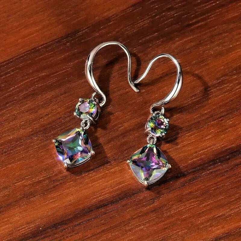 Sterling Silver Topaz Rainbow Mystic Topaz Drop Hook Earrings