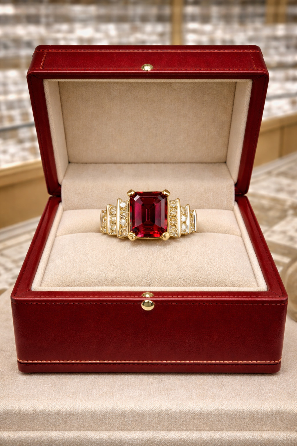 Natural Ruby & Diamond Engagement Gift Ring 14k Yellow Gold Size 7(Import Free)
