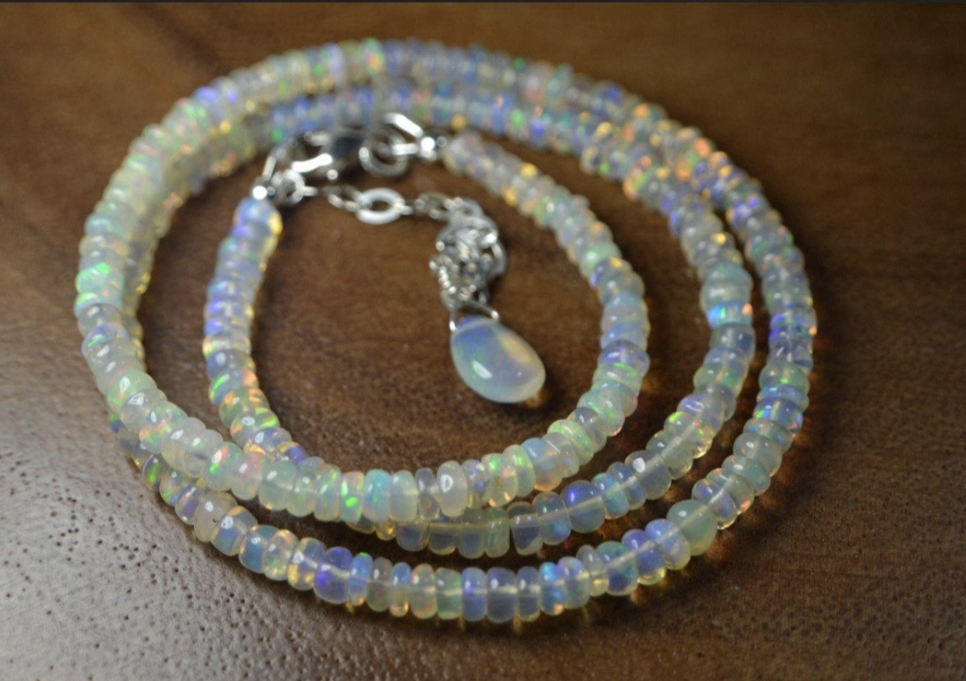 18 Inch Natural Ethiopian Opal Beads Necklace Fire opal Beaded Gemstone Necklace