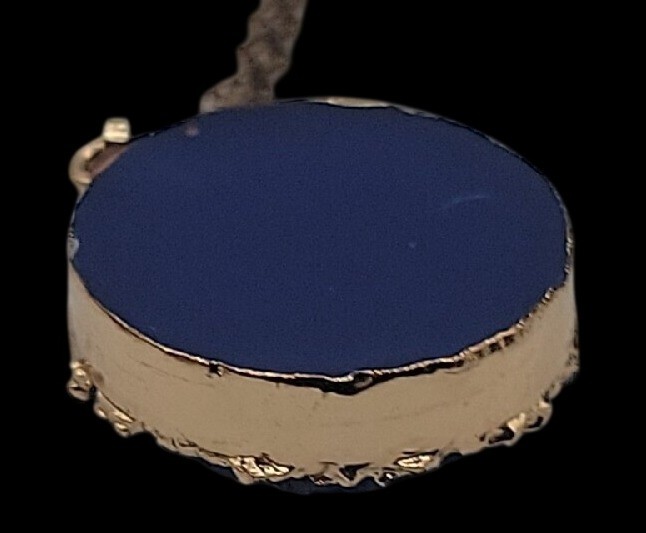 Sparkling Royal Blue Druzy Round Pendant Necklace Gold Plated Cable Chain 20″