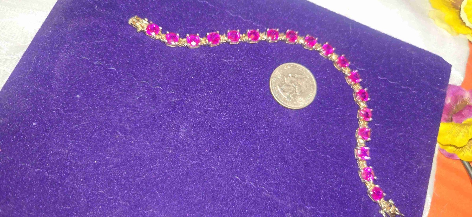 Breathtaking Ruby Jemstones Set In Sterling Tennis Bracelet