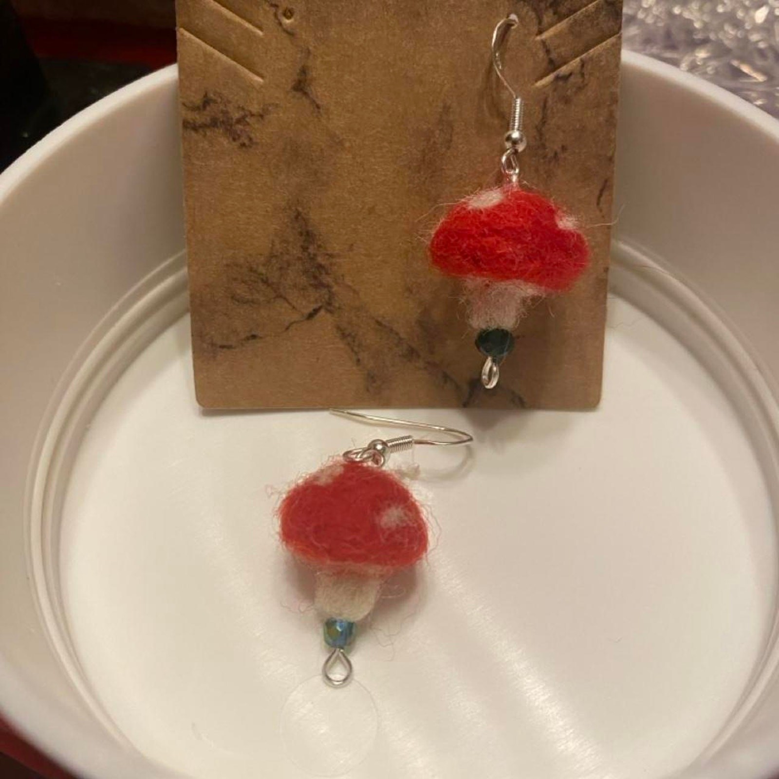 Handmade Toadstool mushroom earrings