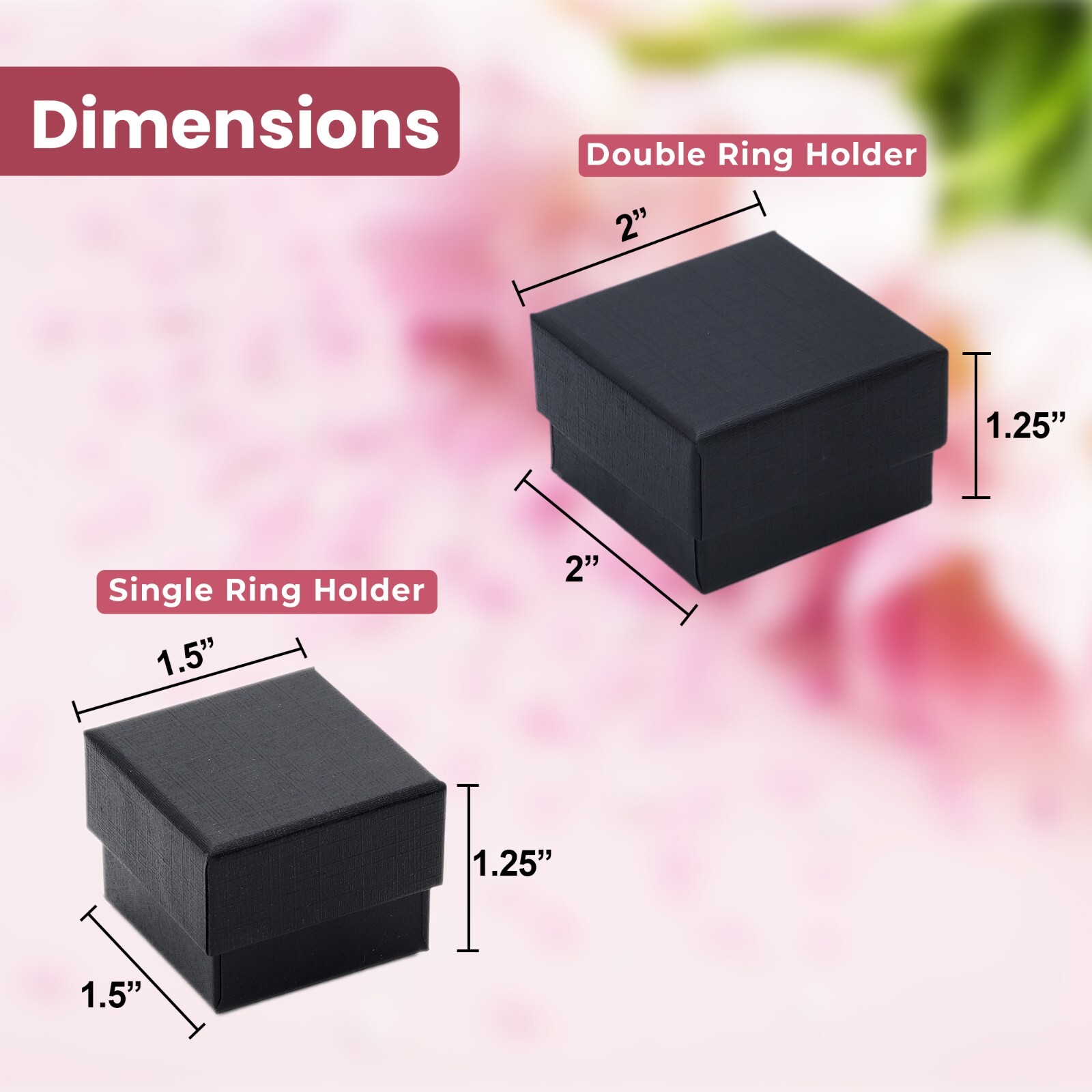 Wholesale Black Double Ring Gift Box with Foam and Velvet Insert 2 x 2 x 1.25 in