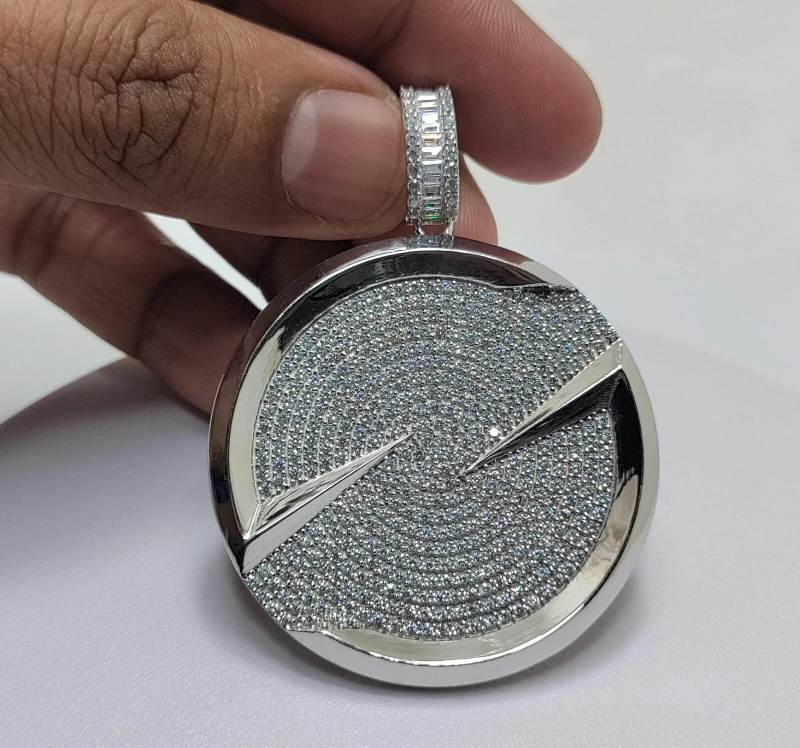 2 Ct Round Cut Simulated Diamond Medallion Charm Pendant 14k White Gold Plated
