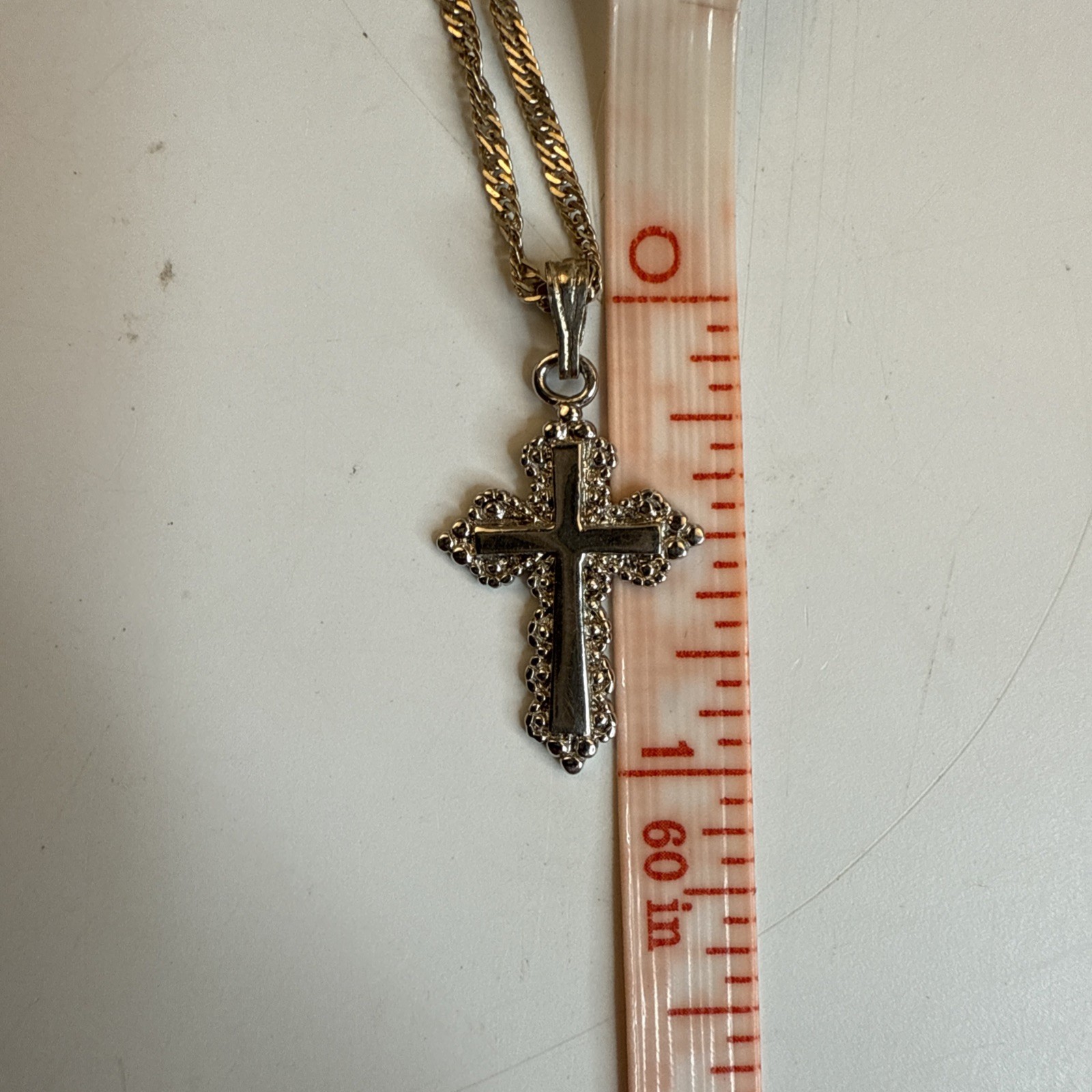 STERLING SILVER Cross Pendant 1” w/ 1mm Width 18″ Chain 3.7g