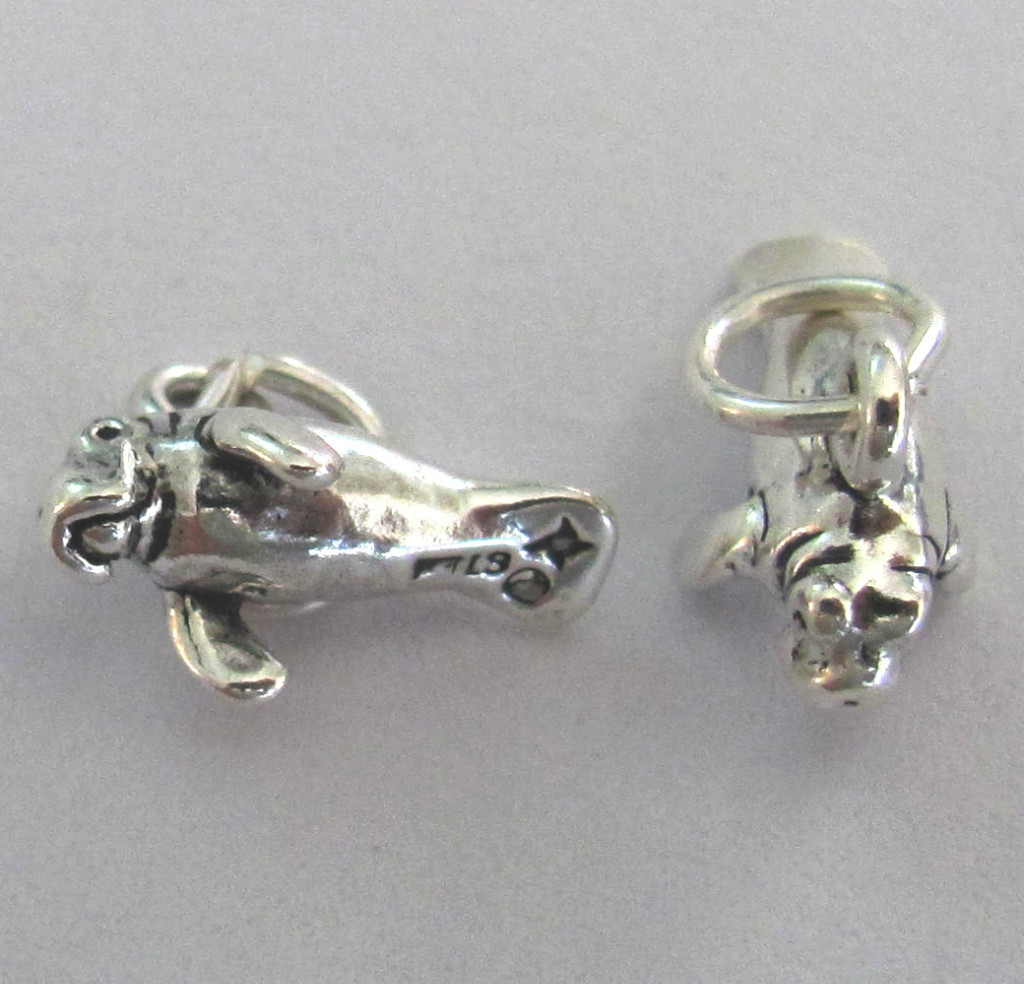 Very small Sterling Silver 3D Manatee mini tiny charm.