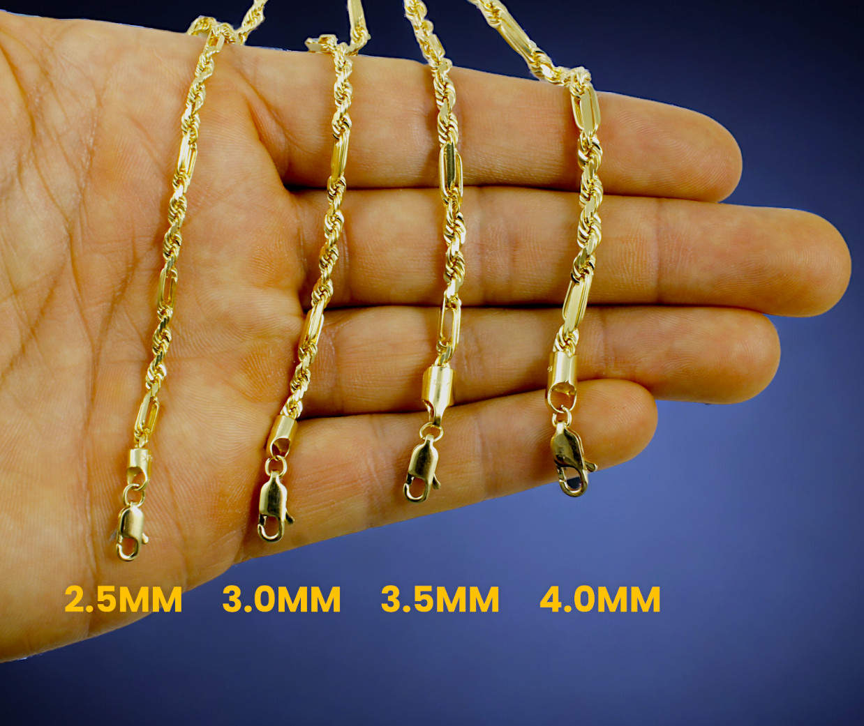 14K Yellow Gold SOLID Milano Figaro Rope Chain Necklace Diamond Cut Real 2mm-7mm