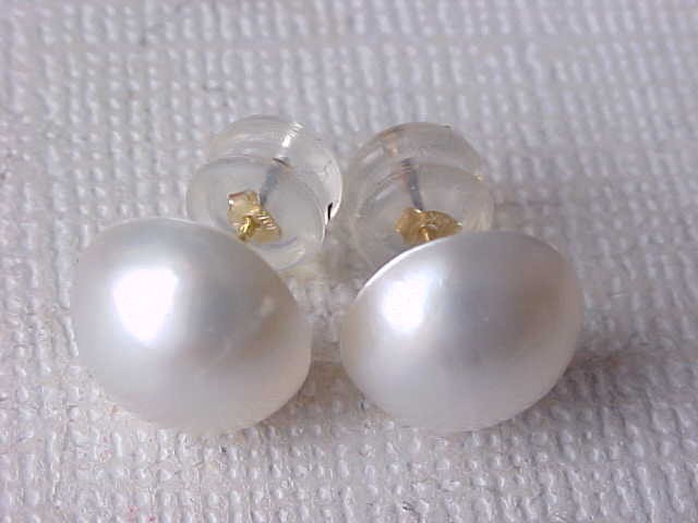 10MM AAA GENUINE WHITE MABE PEARL STUD EARRINGS SOLID 14K YELLOW GOLD #2