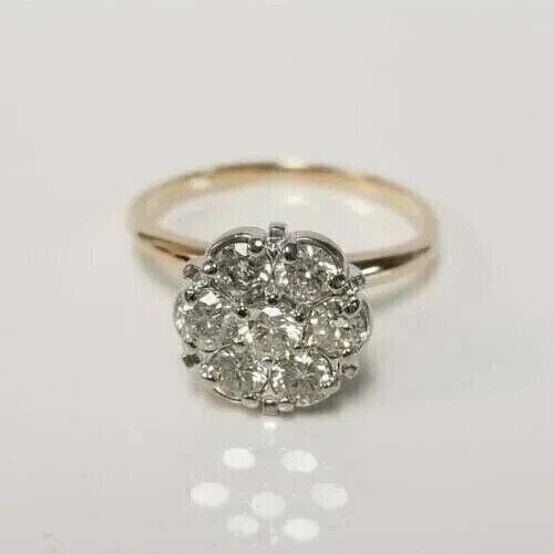 2 CT Round Cut Simulated Diamond Cluster Wedding Ring 14k Yellow Gold Plated