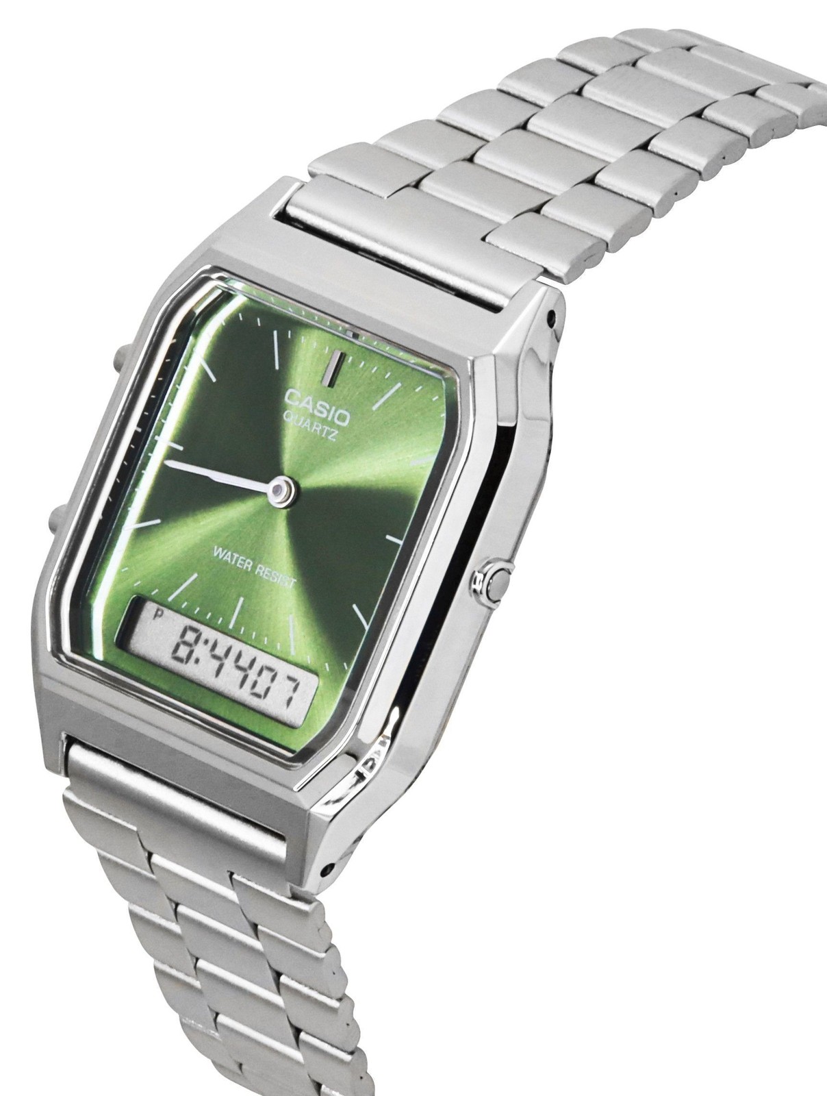 Casio Vintage Analog Digital Green Dial Quartz Steel AQ-230A-3AMQY Unisex Watch