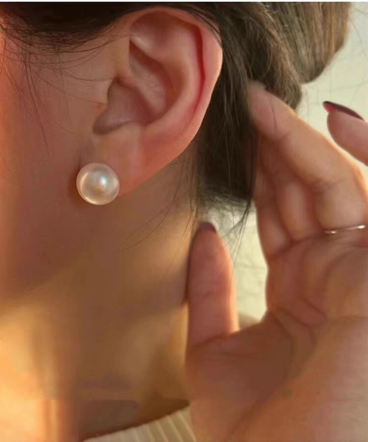 Huge AAAA 13-12mm Real Natural South Sea White Pearl Stud Earrings 14k Gold