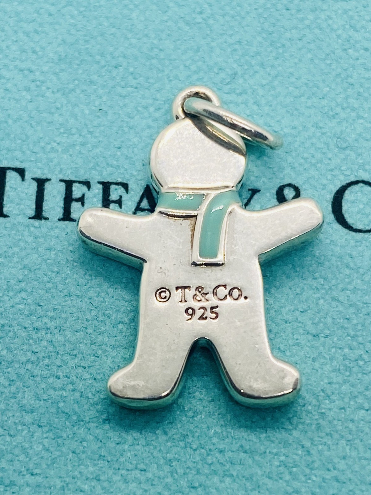 Tiffany & Co Gingerbread Man Pendant Charm Blue Enamel Sterling Silver 925
