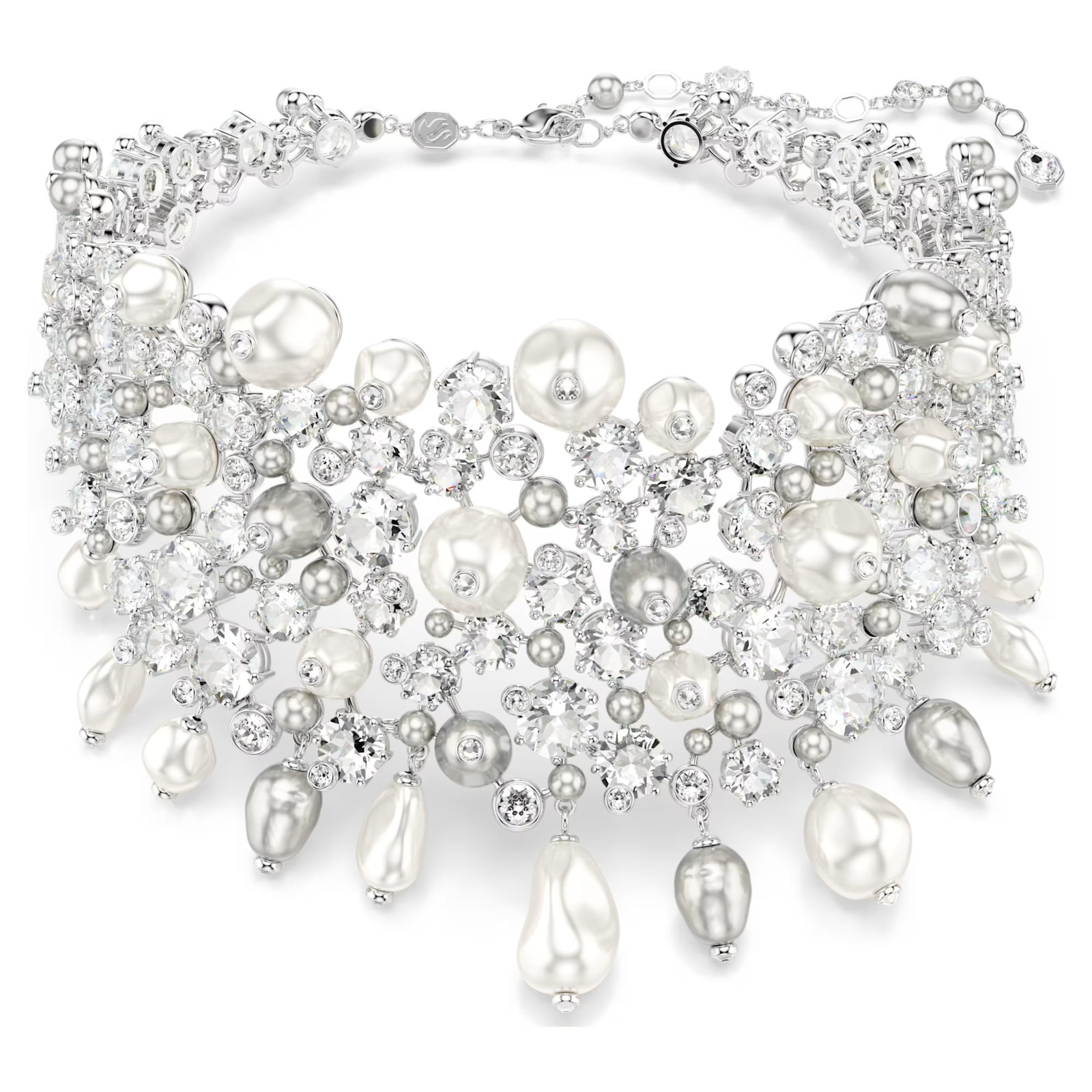 Swarovski Constella choker Crystal pearl, Round cut, White, Rhodium plated
