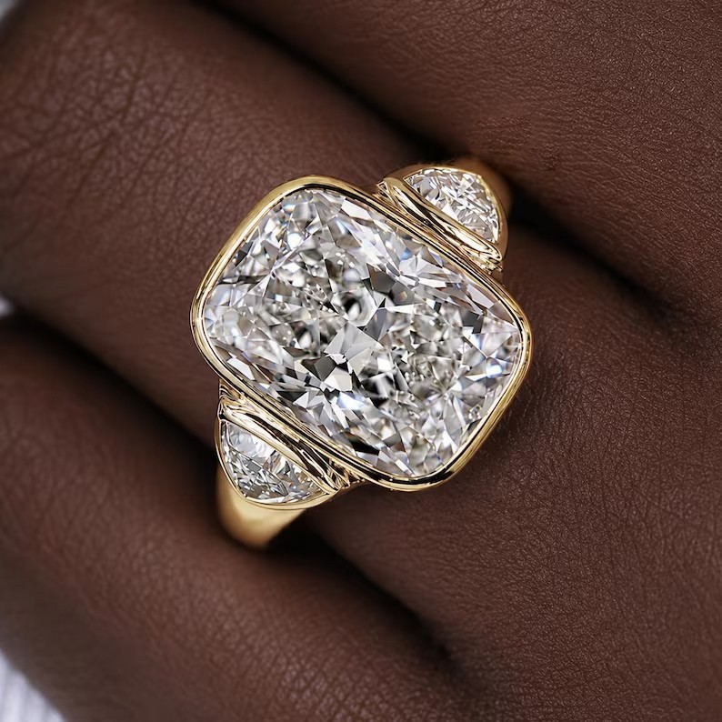RARE 6.85 Ct Certified Radiant Cut White Treated Diamond 925 Silver Ring