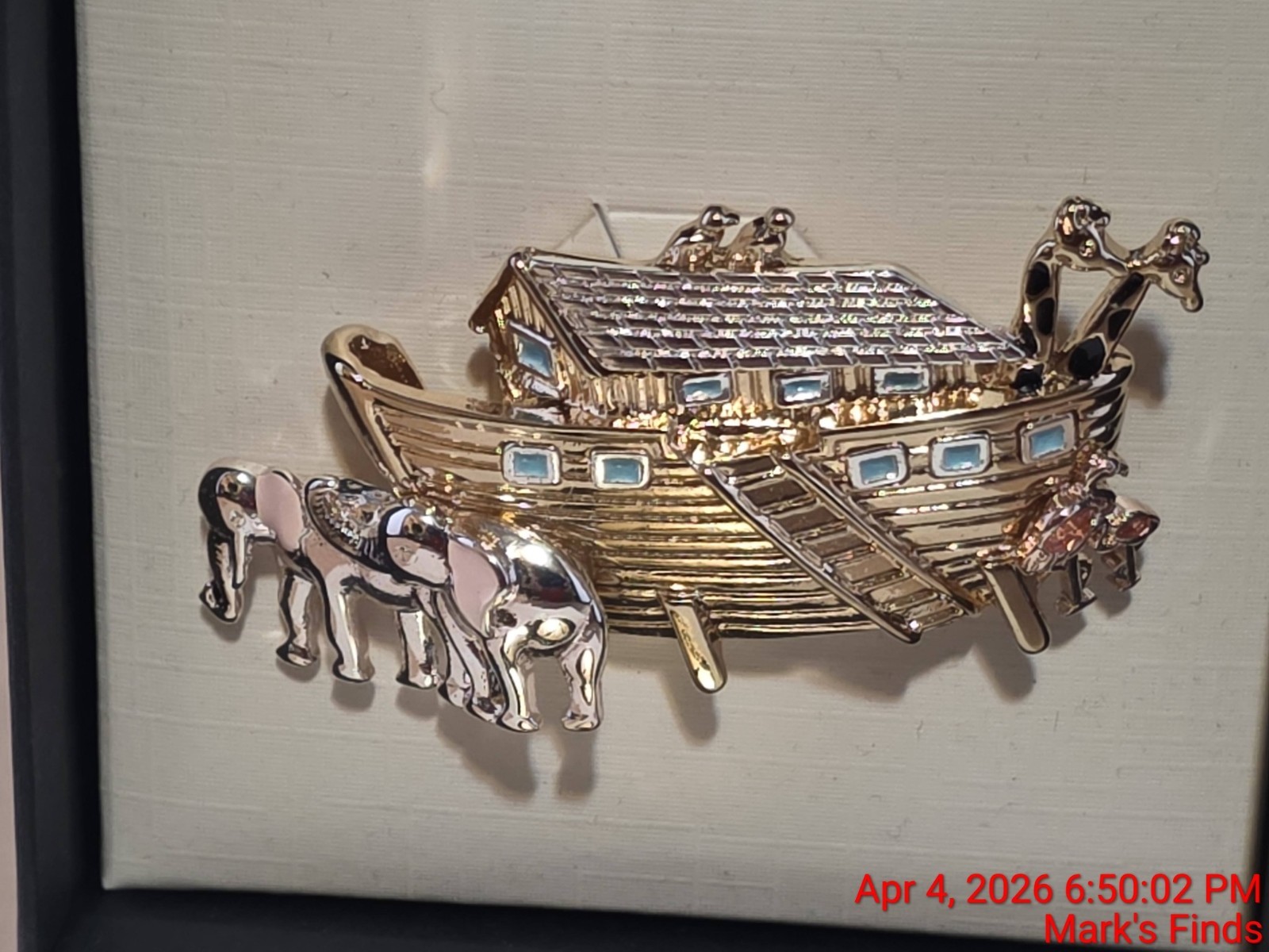 Napier Noahs Ark Silver Gold Tone Brooch Pin NEW w Box Animals Flamingo Giraffe