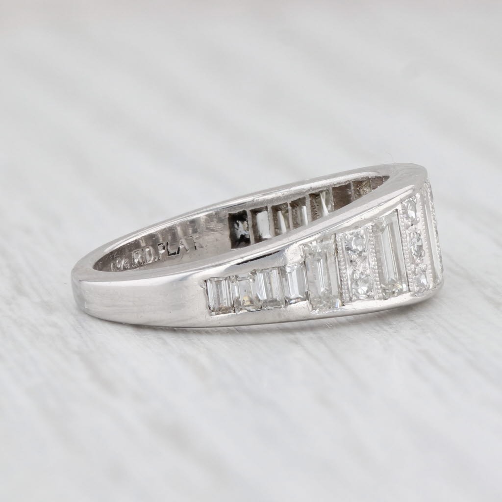 Art Deco 1.35ctw Diamond Ring 900 Platinum Size 6.25 Wedding Anniversary Band