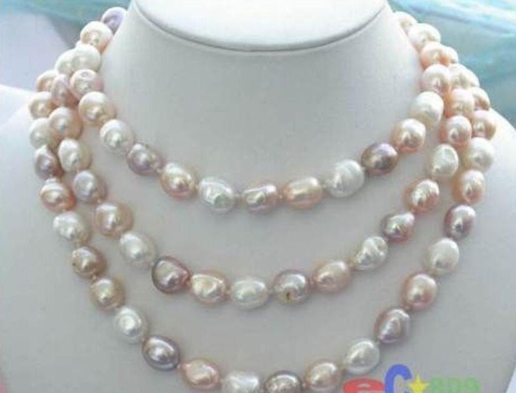 7-8mm Genuine Natural Multicolor Freshwater Baroque Pearl Long Necklace 48″