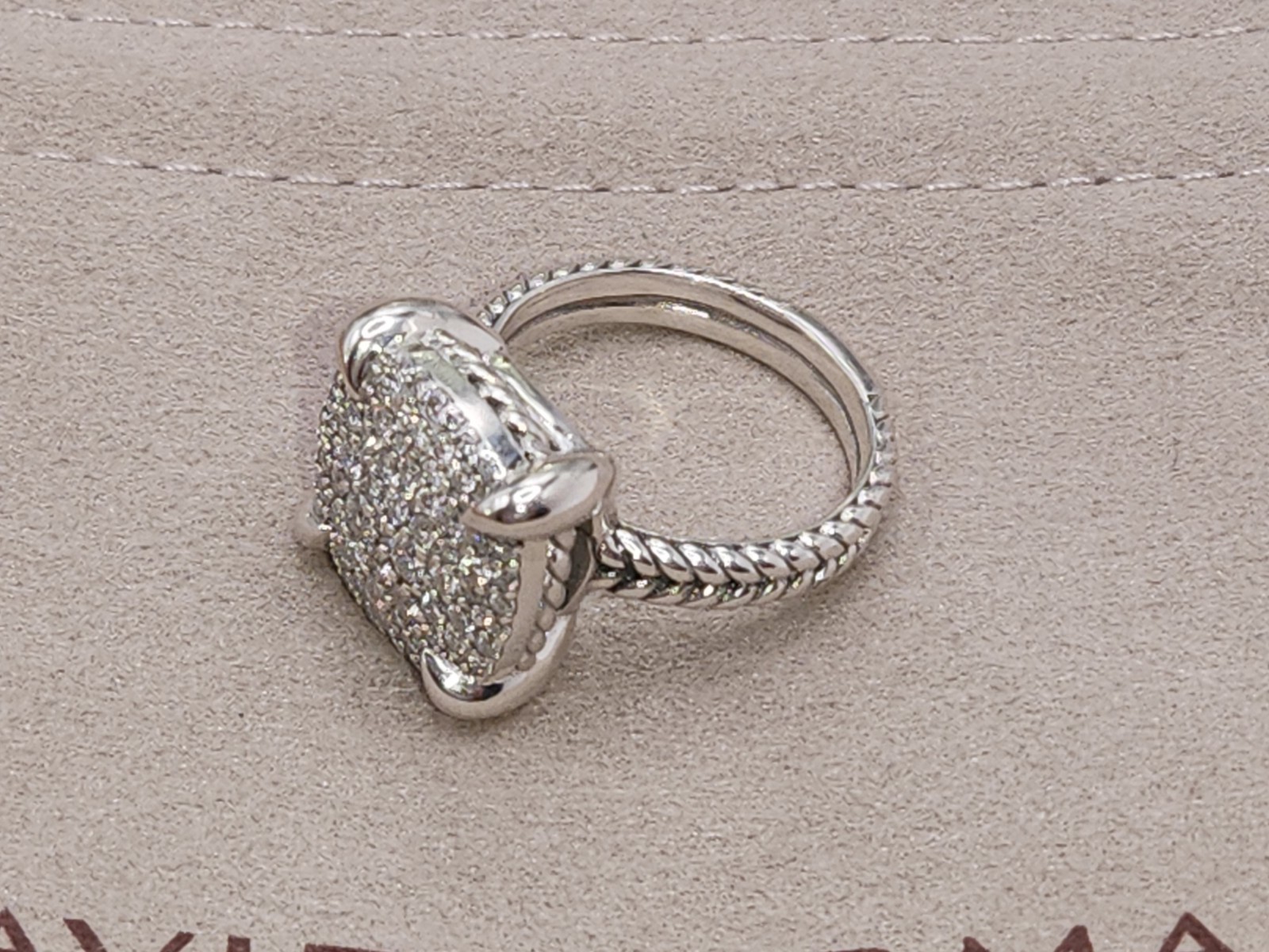 David Yurman 925 sterling silver chatelaine ring 14mm pave ring size 7