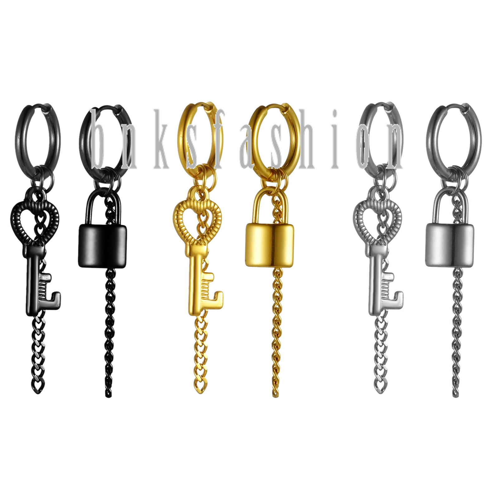 Key Lock Dangle Earrings Huggie Hoop Earrings Punk Tassel Chain Drop Earrings