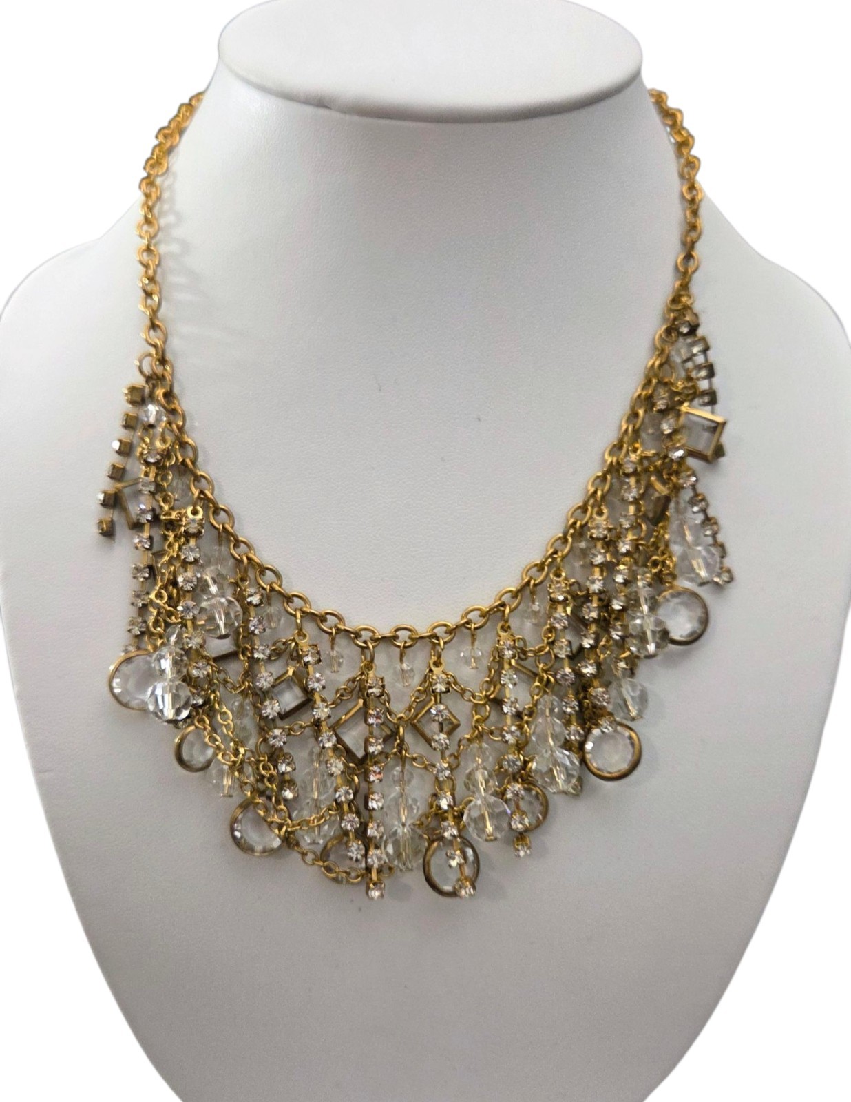 ABS By Allen Schwartz Statement Chain Necklace Rhinestones Beaded Gold Tone NWT