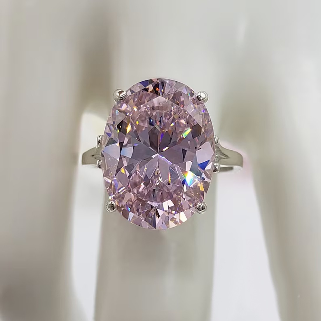 6.10Ct Certified Oval Cut Treated Light Pink Diamond Solitaire Ring Great Luster