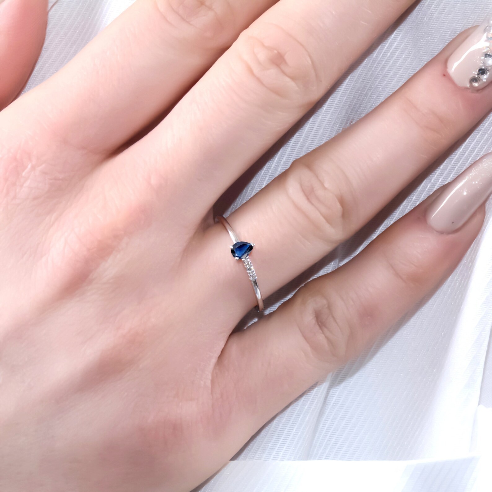 Blue Sapphire Ring side stone ring 925 Sterling Silver Jewelry Engagement rings