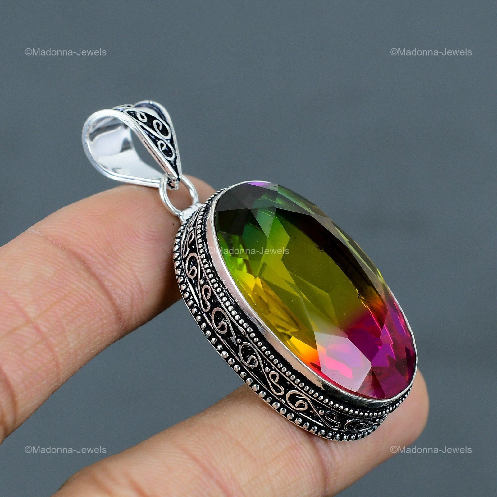Multi Tourmaline Gemstone 925 Sterling Silver Wedding Vintage Pendant Jewelry