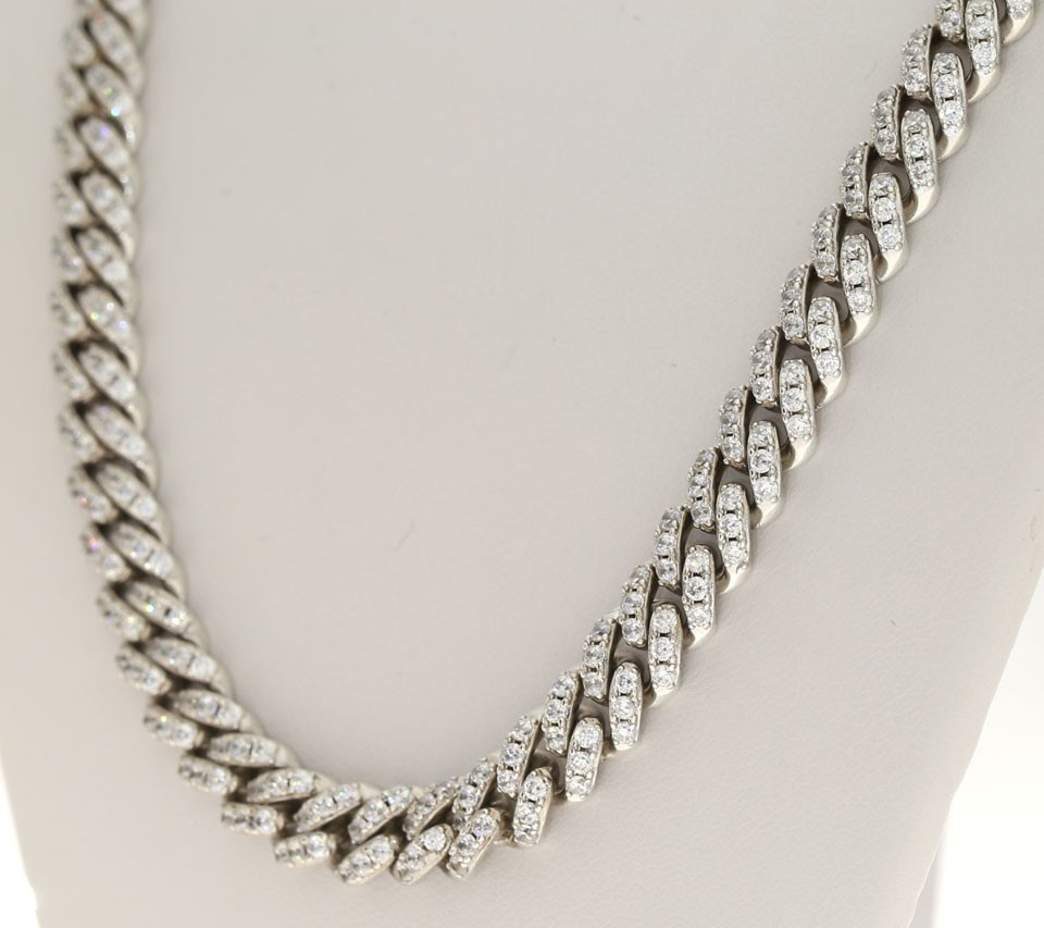 2.81Ozt 7.8MM SOLID Cuban Link Chain CZ Necklace 925 Sterling Silver 24” Long