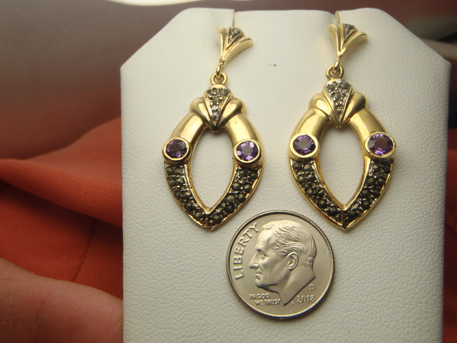 BEAUTIFUL Sterling Silver Marcasite & Purple Stone Earrings 7.7 Gram Lot 8018
