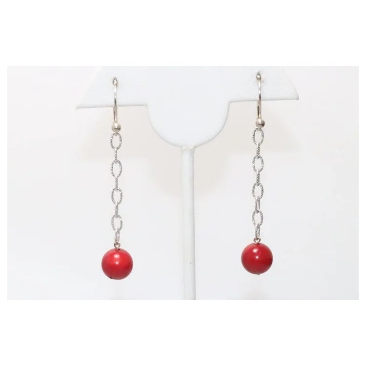 Sterling Silver Red Bamboo Earrings