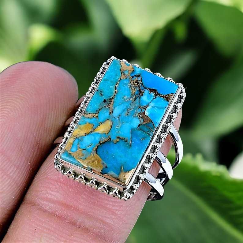 Copper Turquoise Ring 925 Sterling Silver Ring Handmade Gemstone Ring Women Ring