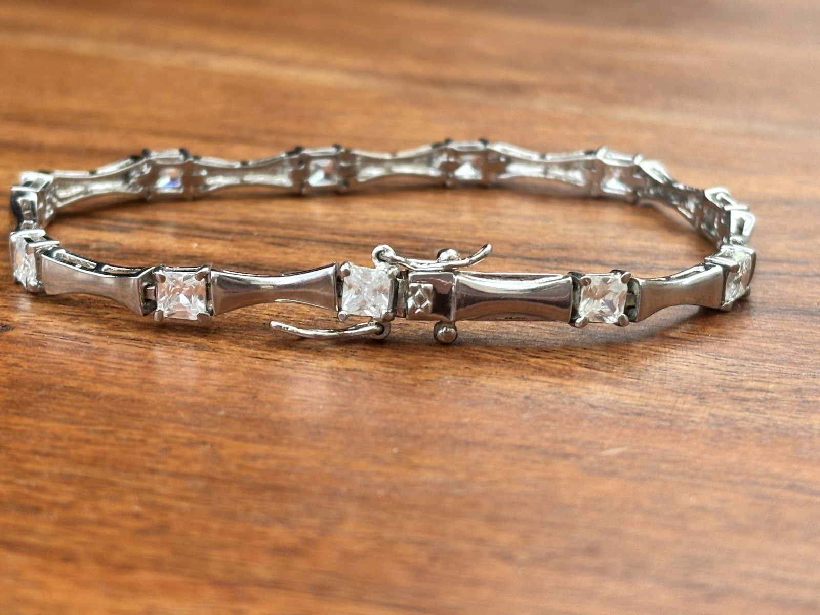 Vintage 925 Sterling Silver Princess Cut CZ Tennis Bracelet 7.5”