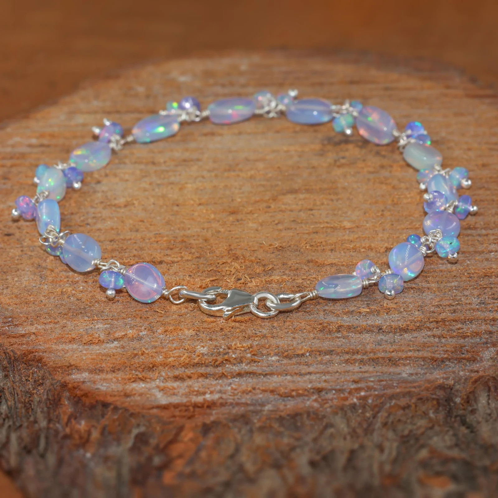 Fire Blue Opal Gemstone Tumble Beads Bracelet, Genuine Ethiopian Opal Bracelet