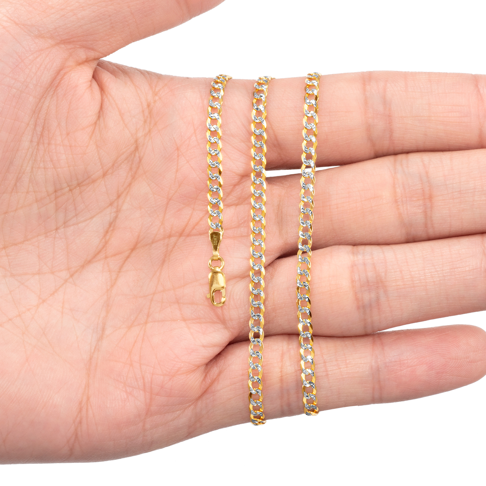 10K Solid Gold 2-12mm Diamond Cut Pave Curb Chain Cuban Necklace Bracelet 7″-30″