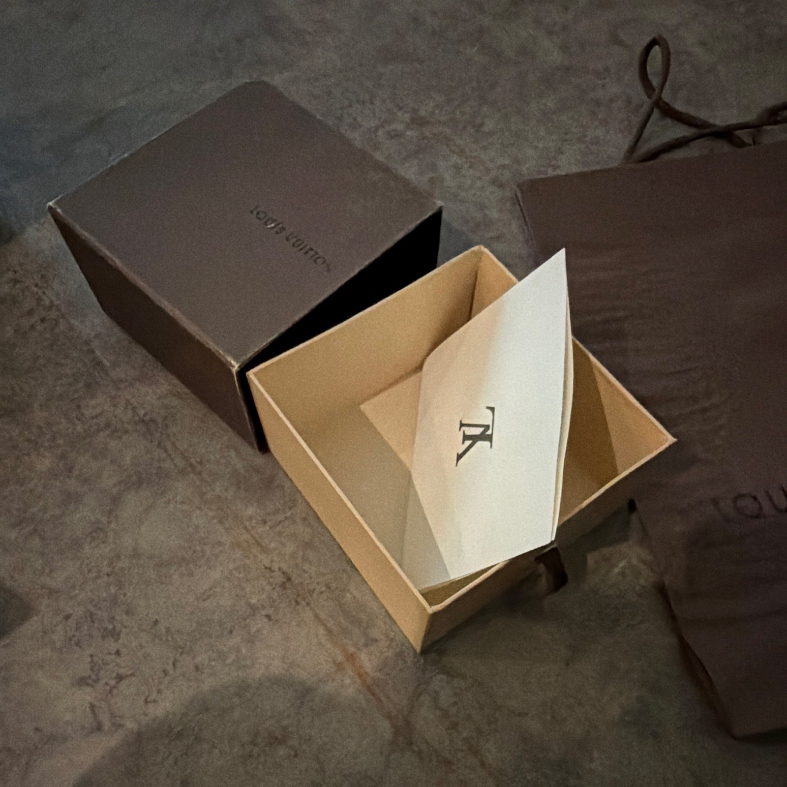 Louis Vuitton Brown Paper Gift Box w/ Filling, Square Jewelry Box 1pc