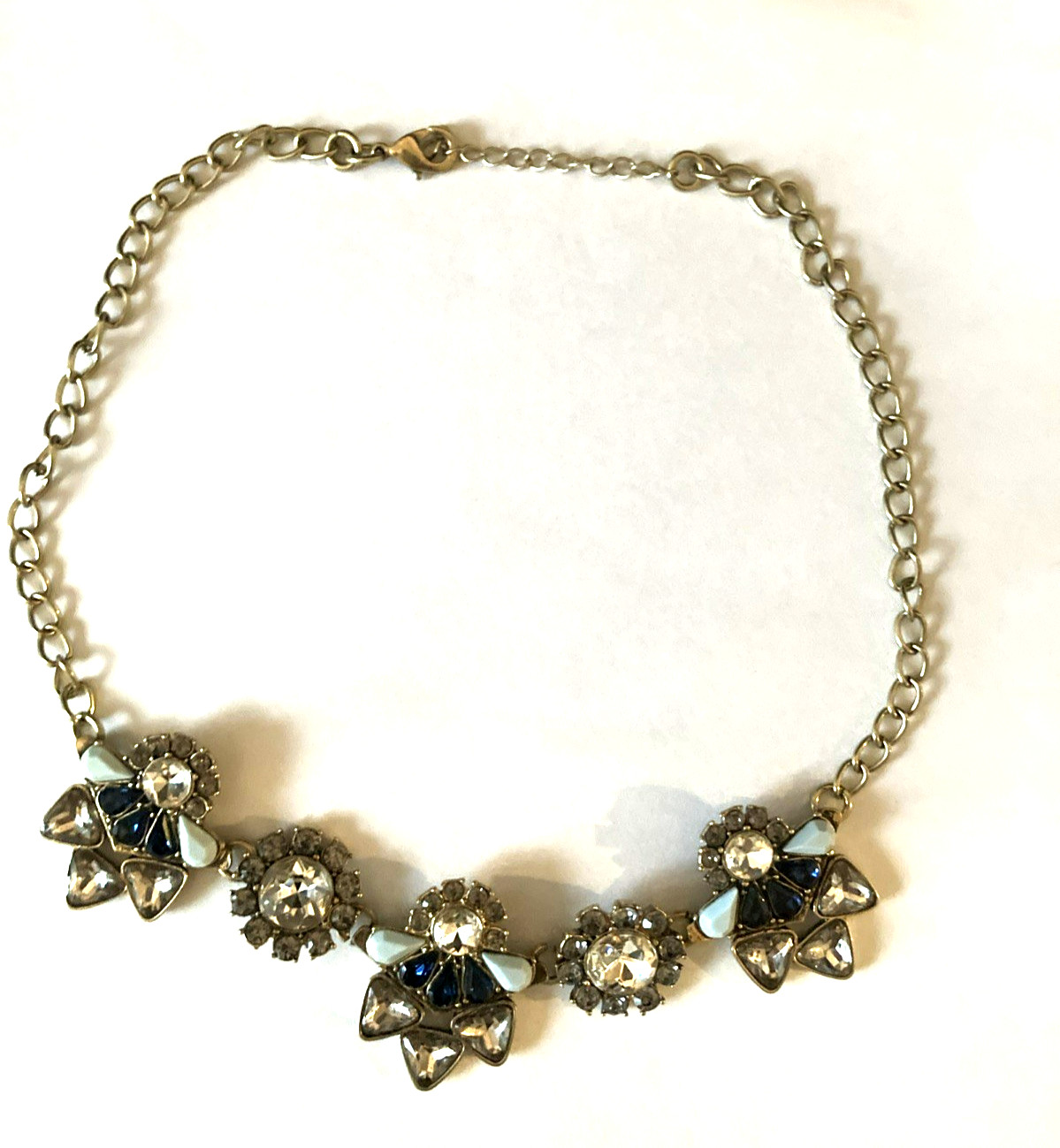 Art Deco Style Blue and Clear Rhinestone Angels Statement Necklace