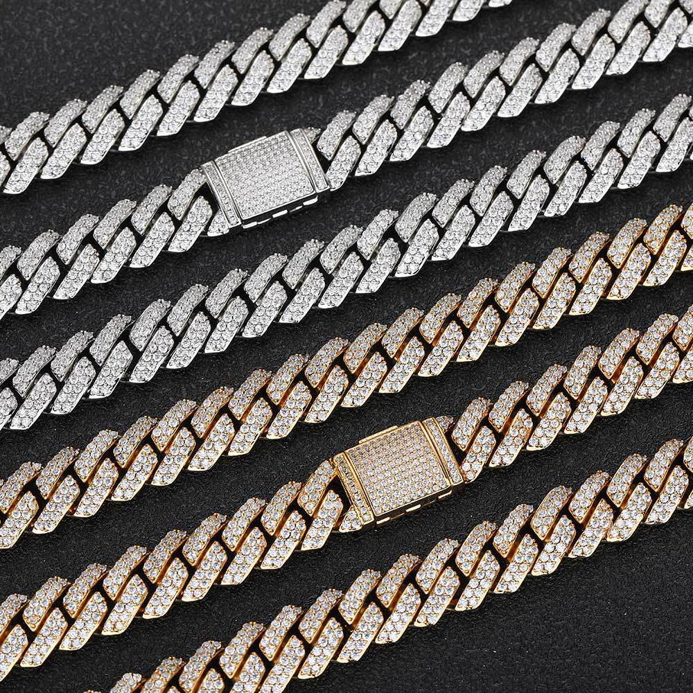 White Gold Plated Mens 10mm Stainless Steel Iced Out Cuban Link Chain Bracelet