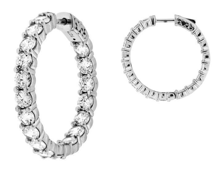 4.00 carat Round cut Diamond 14k White Gold Hoop Earring 20 x 0.20 ct 3/4 inch