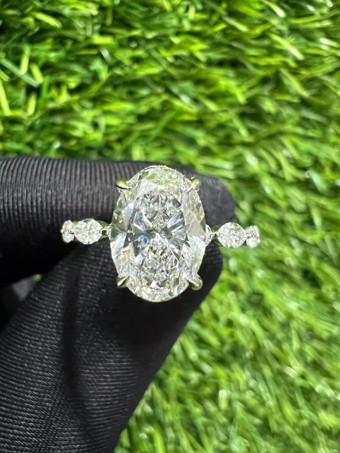 IGI Certified Lab Grown Diamond Engagement Ring Oval Cut 6.80 Ct 14K White Gold
