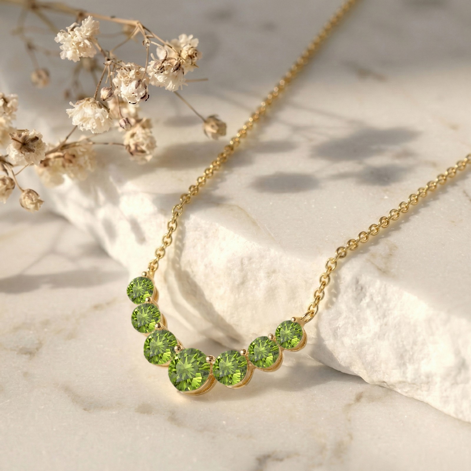Peridot Statement Necklace, Green Gemstone Bar Necklace, August Birthstone Gift